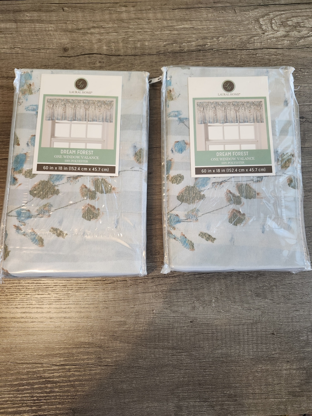 Laura Home "Dream Forest" Valance Pair in Light Blue and Gold Accents